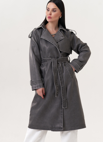 Плащ из эко кожи с поясом