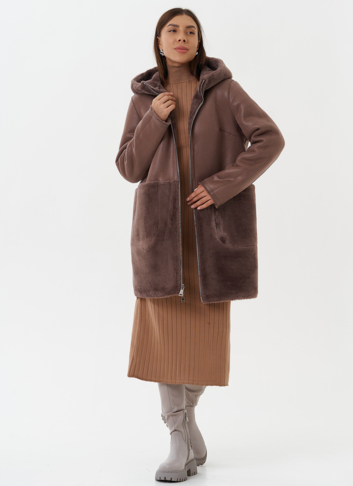 Двухсторонняя дубленка из эко кожи с капюшоном