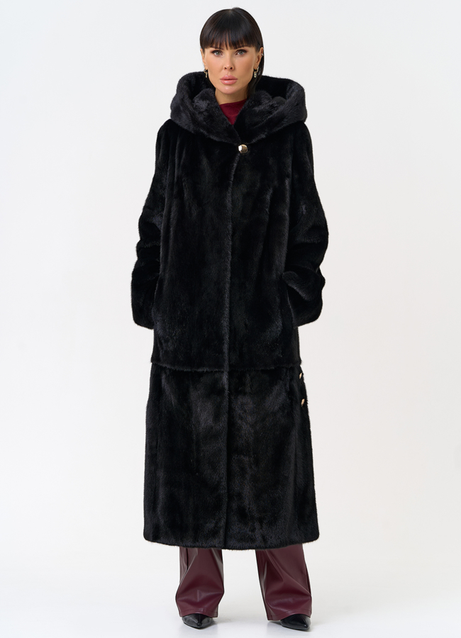 Женская шуба из скандинавской норки с капюшоном модель № 31635 универмаг малина