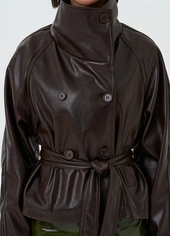 Женская куртка из эко кожи с поясом модель № 33146 универмаг малина