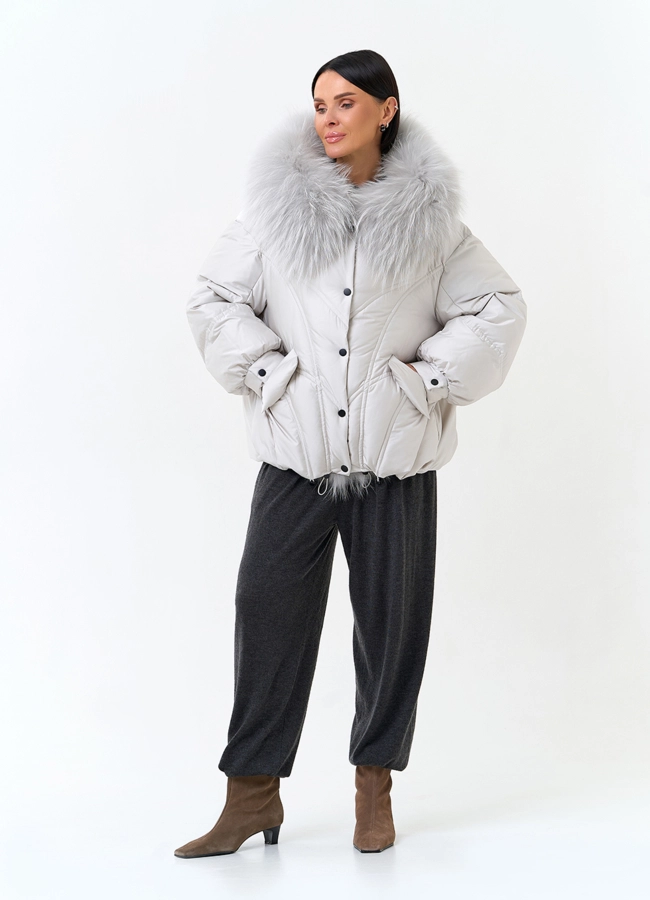 Женский пуховик с мехом енота на капюшоне модель № 33952 универмаг малина