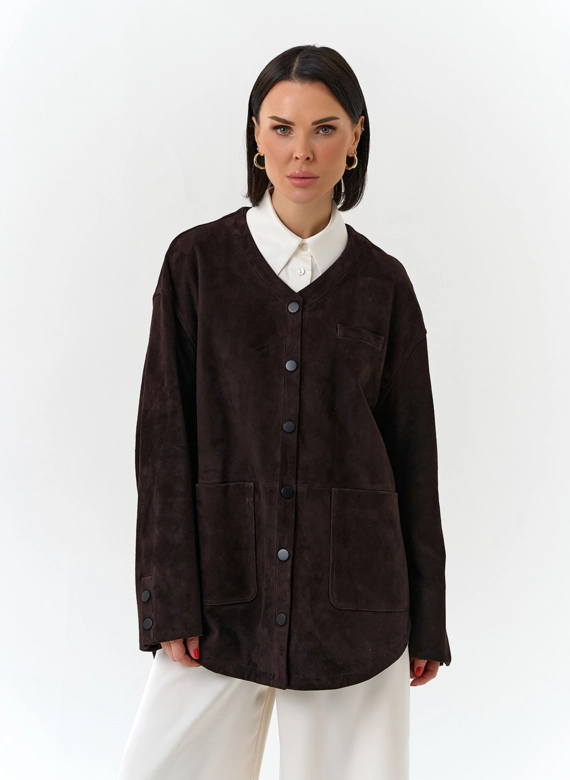 Удлиненная куртка из натуральной замши фото