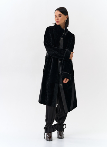 Женская двухсторонняя дубленка с поясом