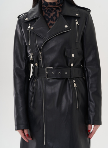 Плащ "косуха" черного цвета из эко кожи