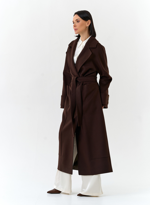 Женское длинное пальто с английским воротником