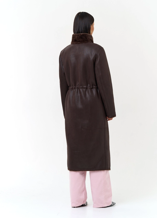 фото Женская дубленка из эко замши модель № 33910