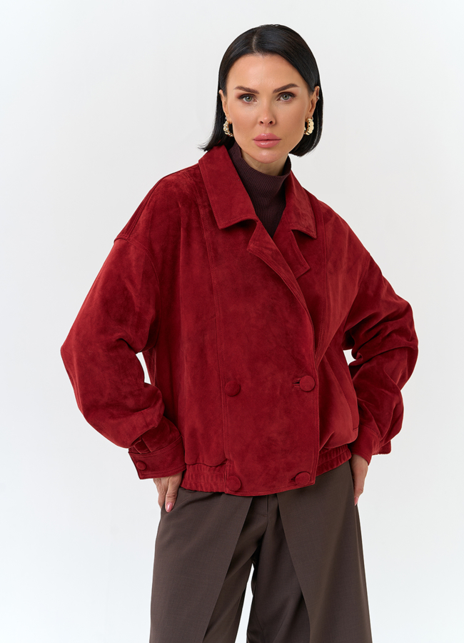 Женская куртка из натуральной замши красного цвета модель № 32740 универмаг малина