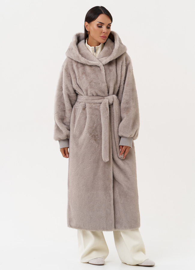 Женская шуба из эко меха с капюшоном модель № 31232 универмаг малина