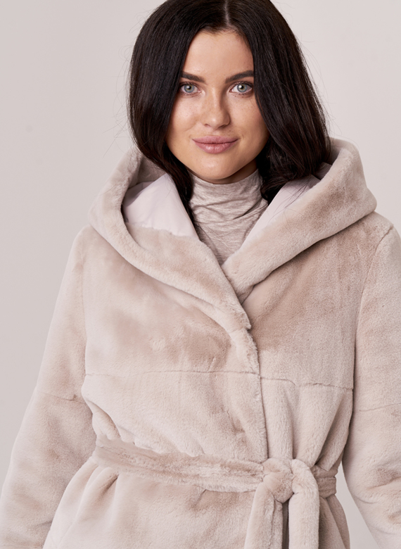 Двусторонняя шуба с капюшоном