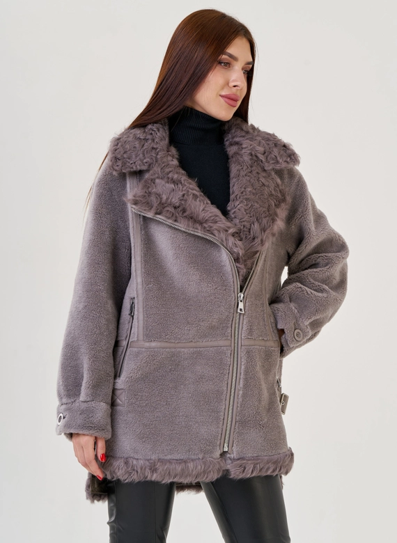 Женская куртка "косуха" из искусственного меха фото