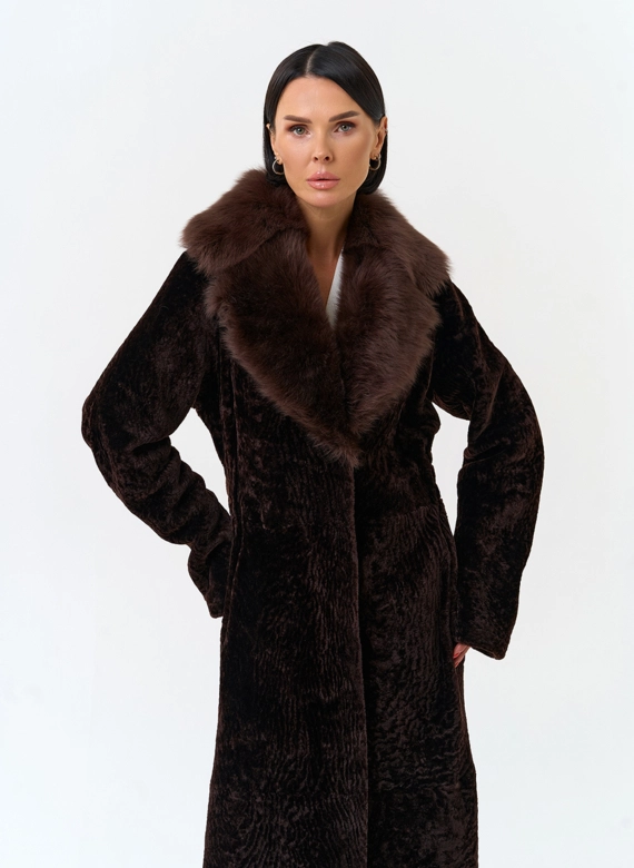 Женская натуральная дубленка с английским воротником