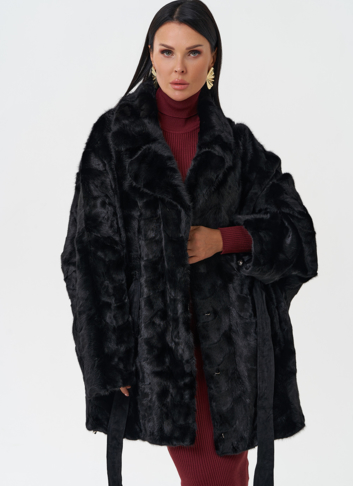 Шуба из меха норки с английским воротником