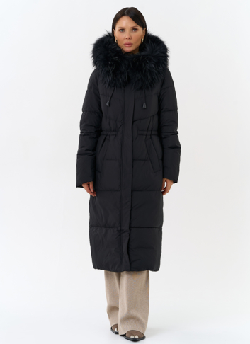 Женский пуховик с капюшоном из меха чернобурки