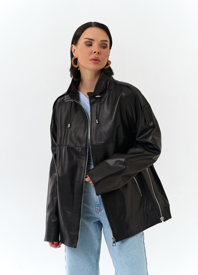 Куртка из натуральной кожи с воротником стойка модель № 32876 универмаг малина