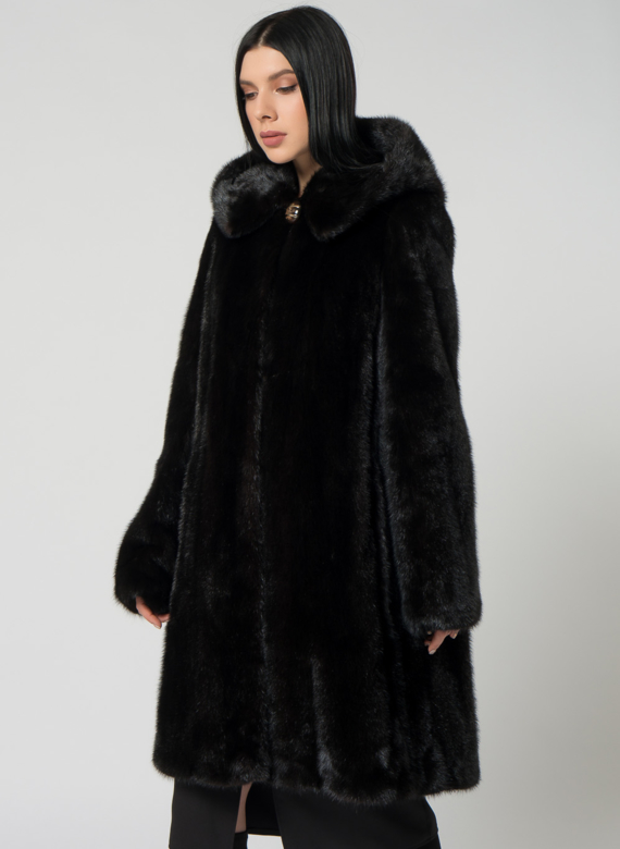 Норковая шуба с капюшоном