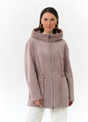 Двухсторонняя дубленка из эко замши с капюшоном Двухсторонняя дубленка из эко замши с капюшоном