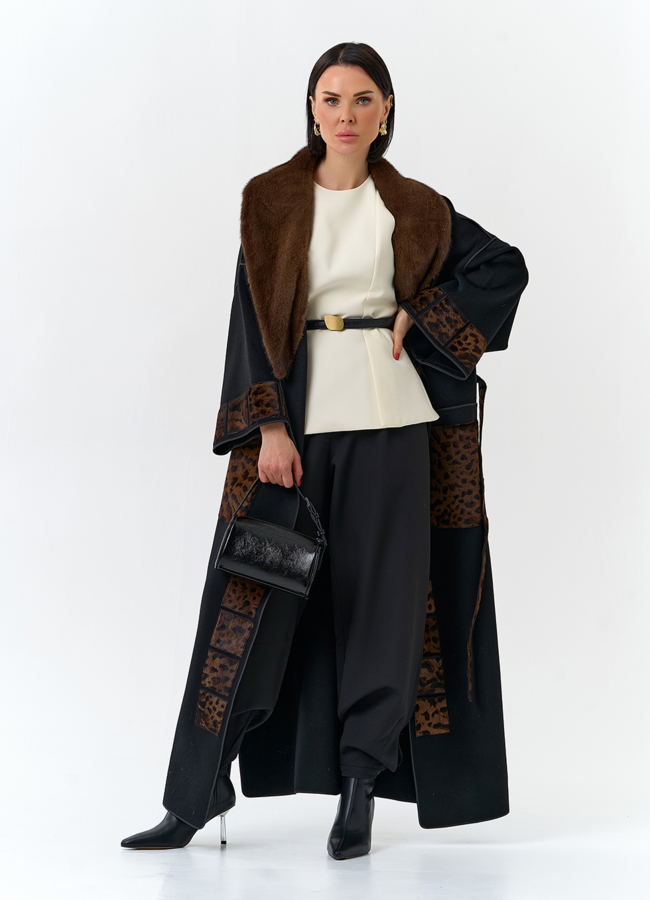 Женское длинное пальто с воротником из меха норки модель № 32647 универмаг малина