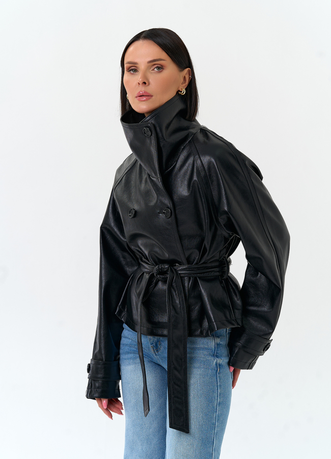 Женская куртка из эко кожи с поясом модель № 33145 универмаг малина