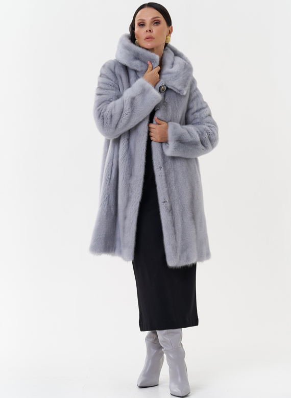 Женская шуба из меха норки с капюшоном