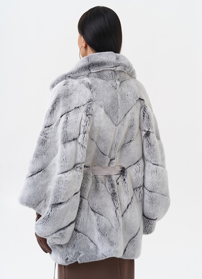 фото Шуба из меха кролика с английским воротником  модель № 29210