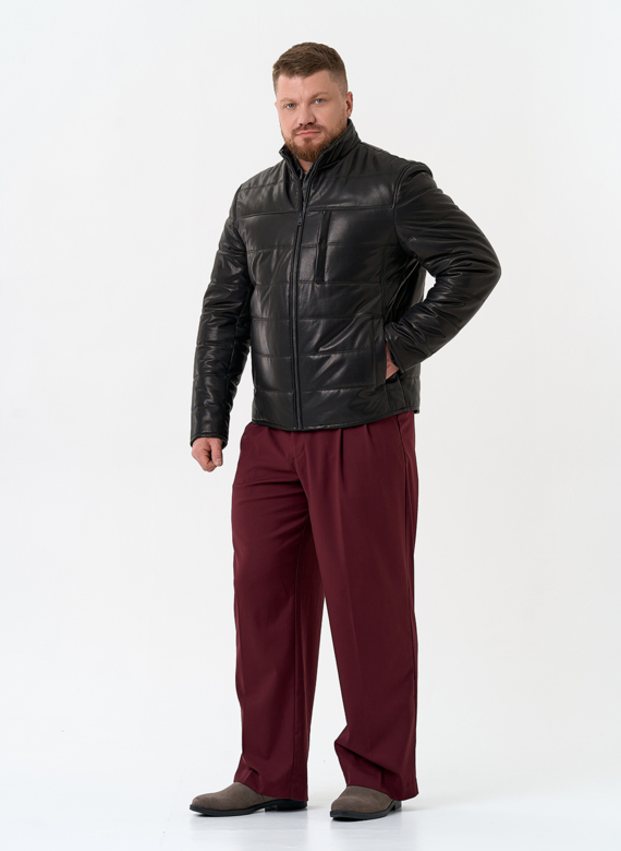 Мужская куртка из натуральной кожи с воротником стойкой