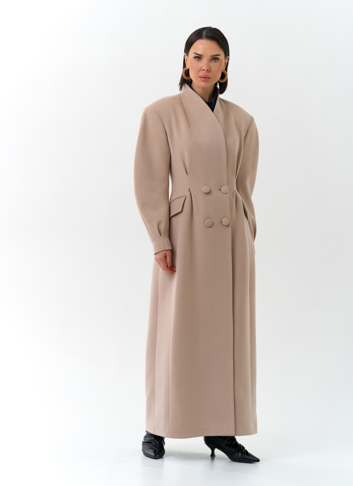 Женское длинное пальто с акцентными рукавами