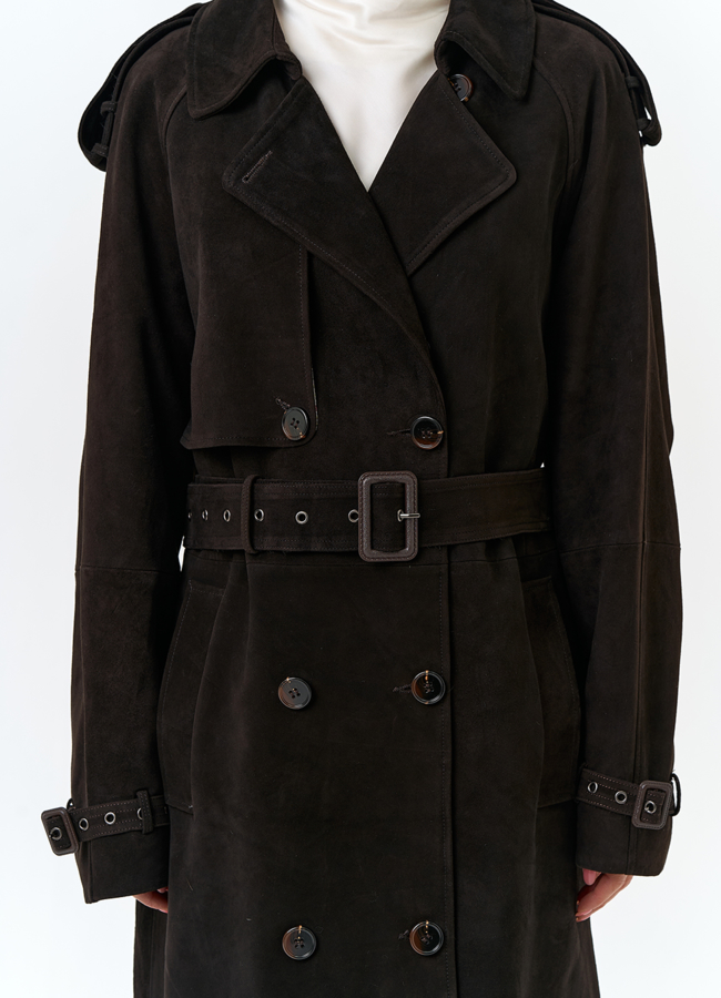 Женский длинный плащ из натуральной замши модель № 32900 универмаг малина