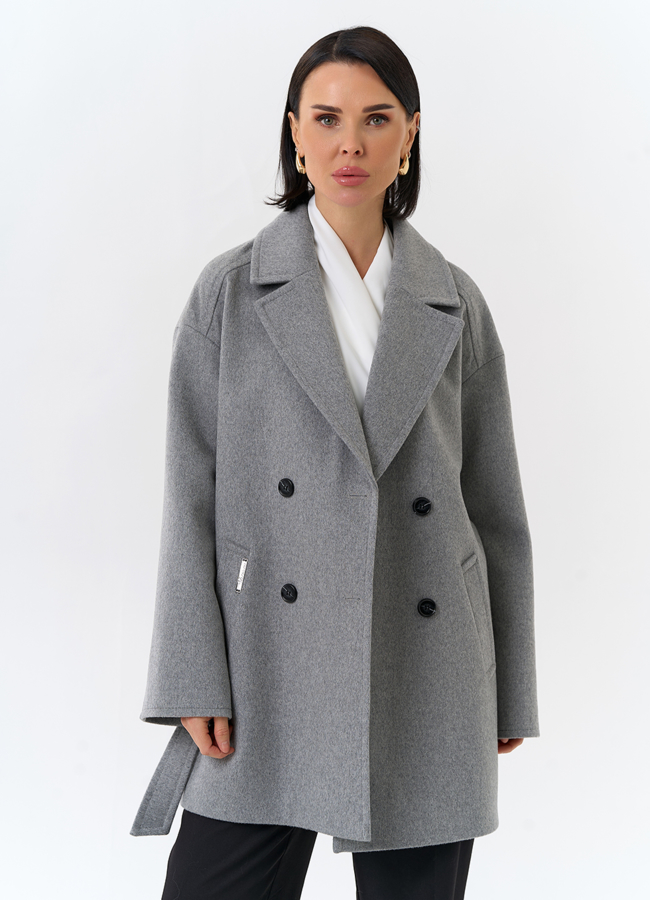 фото Женское укороченное пальто в сером цвете модель № 32515