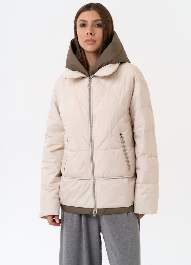 Женская куртка с контрастным капюшоном модель № 31393 меха малина