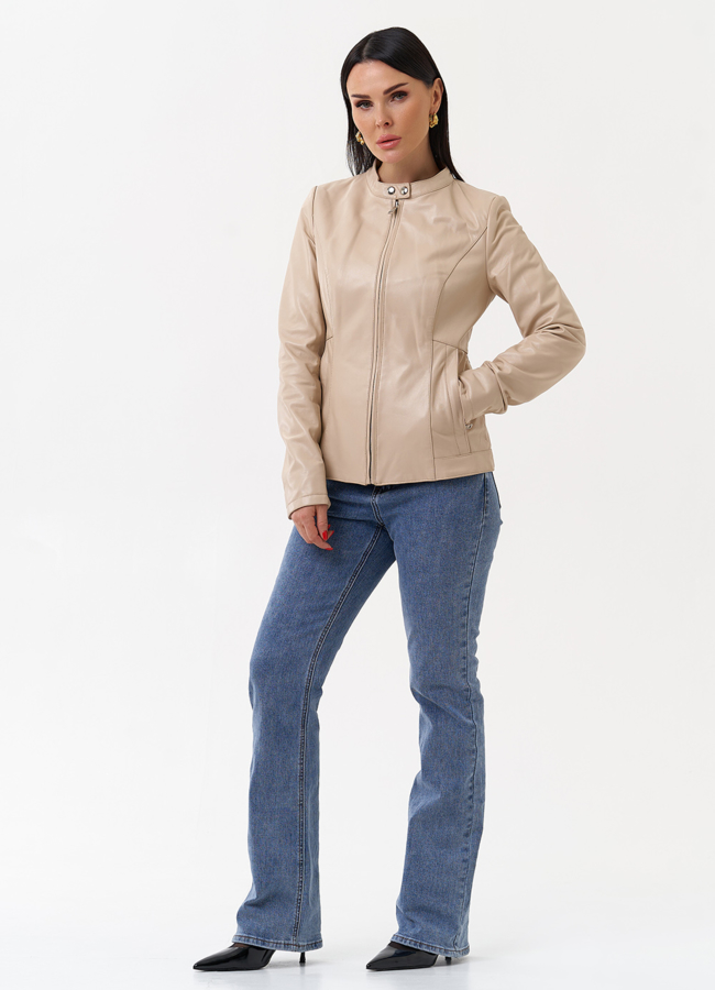 Светлая кожаная куртка модель № 75140 универмаг малина