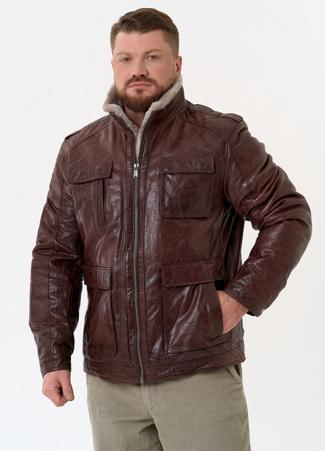 Куртка из натуральной кожи коричневого цвета модель № 31419 универмаг малина