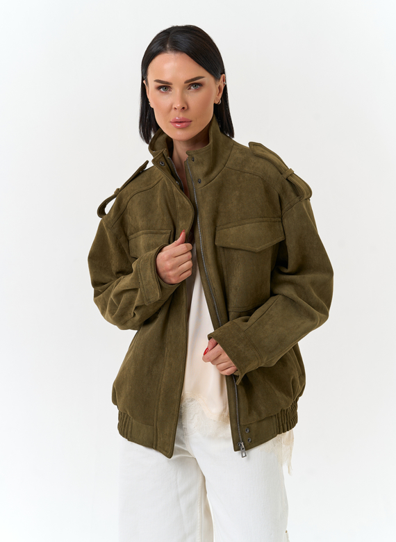 Женская куртка бомбер из эко замши