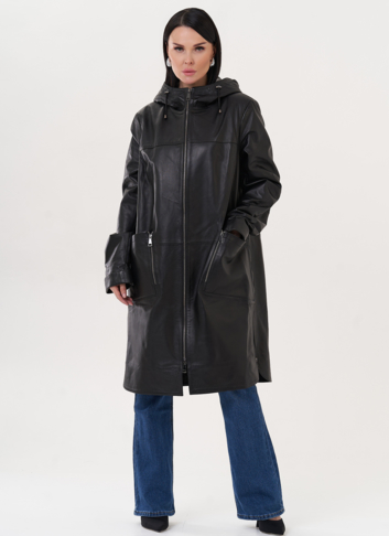 Кожаный плащ с капюшоном