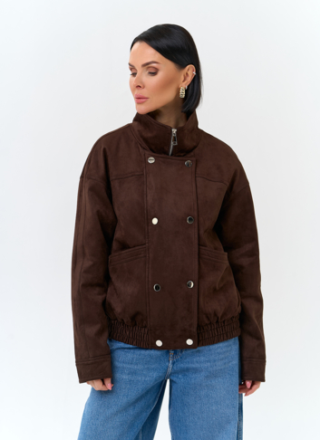 Женская утепленная куртка бомбер из эко замши