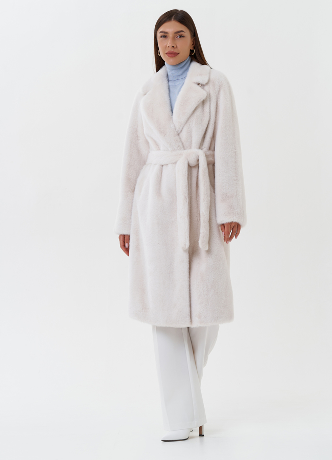 Женское пальто из эко меха с английским воротником модель № 27688 в кредит