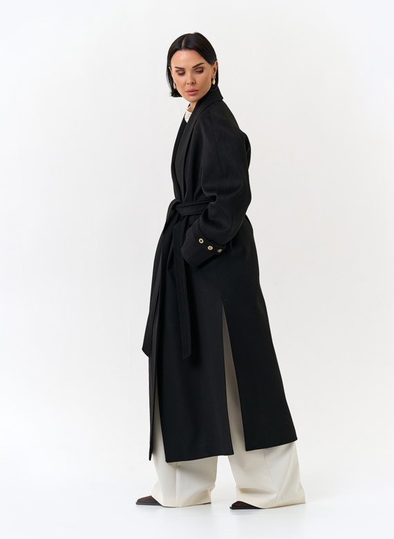 Женское длинное пальто с поясом