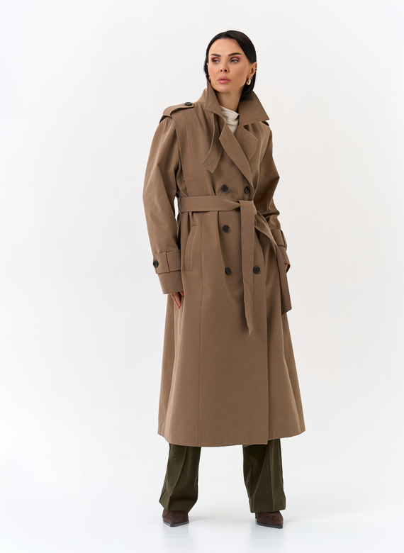 Женский длинный плащ с поясом