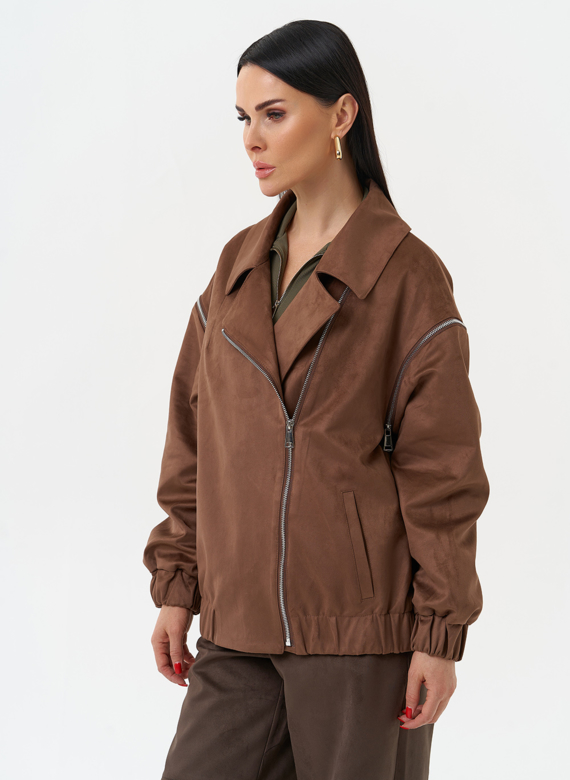 Куртка бомбер из эко замши со съемными рукавами