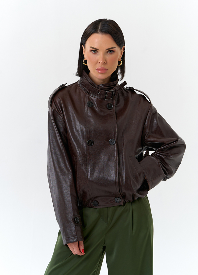 Женская куртка из натуральной кожи модель № 32676 меха малина