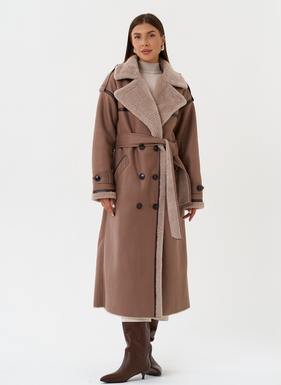 Женская дубленка из эко кожи с английским воротником