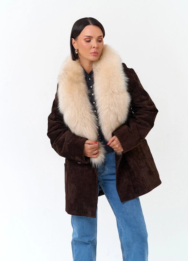 Пуховик из натуральной замши модель № 34203 в рассрочку