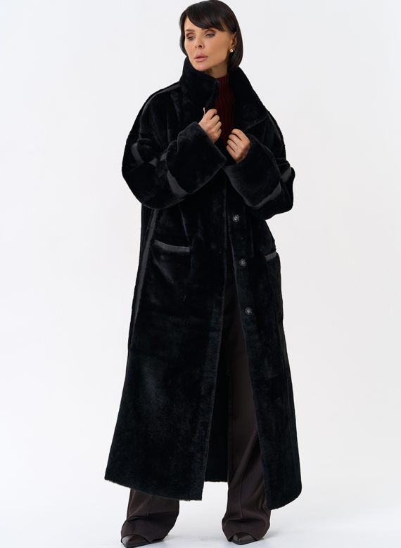 Женская двухсторонняя дубленка с воротником стойкой