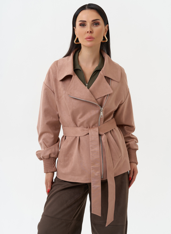 Женская куртка из эко замши с поясом