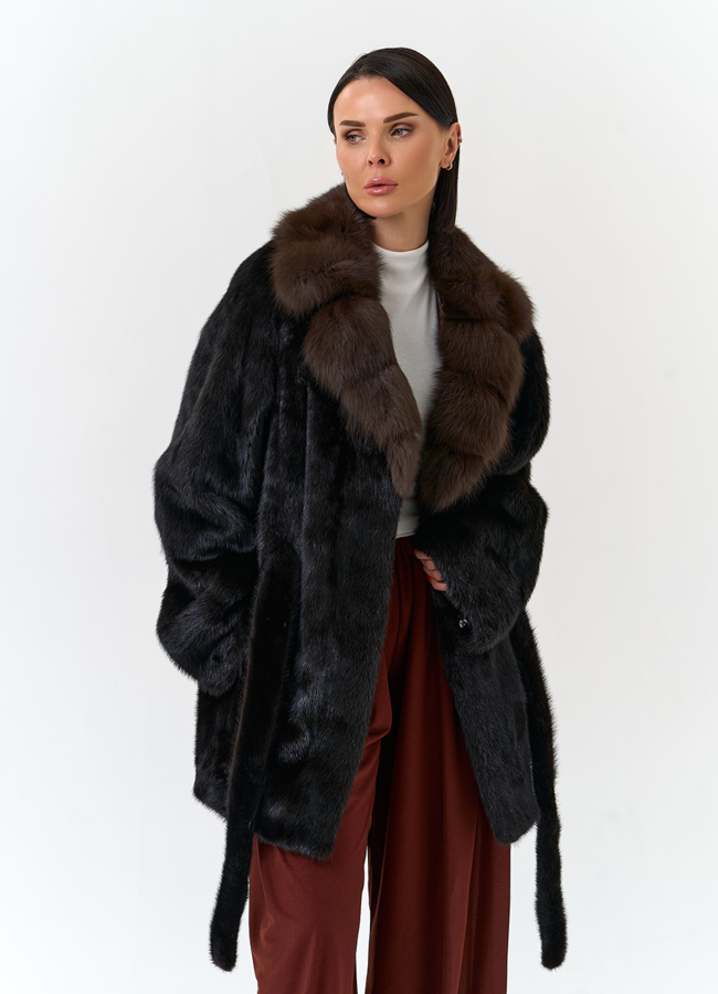 Шуба из меха норки с воротником из меха куницы модель № 32134 универмаг малина