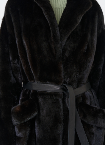 Длинная шуба из меха норки blackglama с поясом