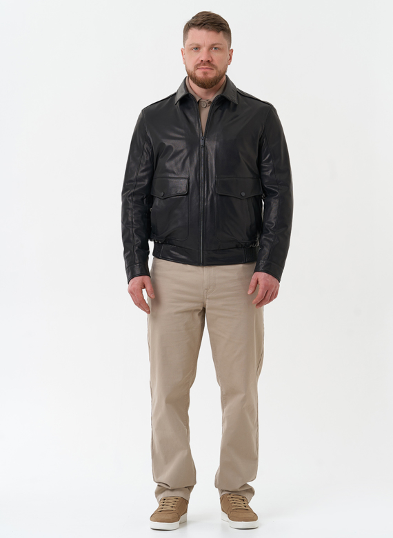 Мужская куртка из натуральной кожи черного цвета 