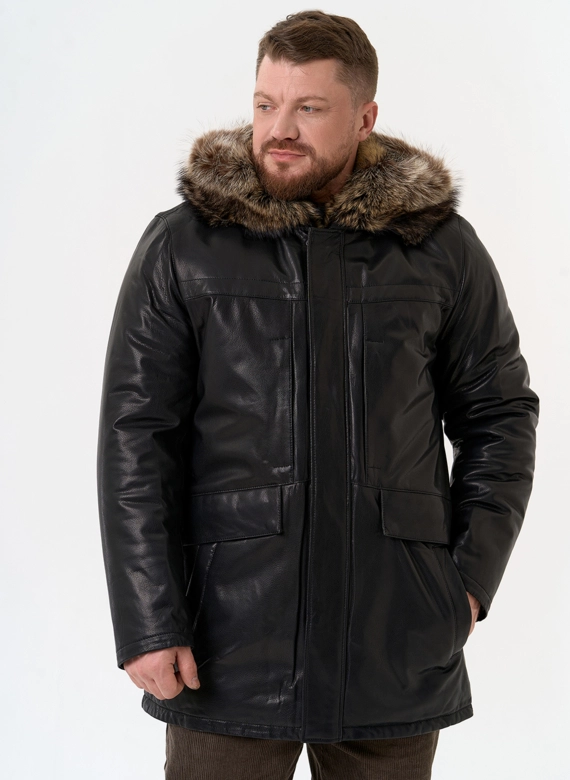 Мужская куртка с капюшоном на мехе из волка фото
