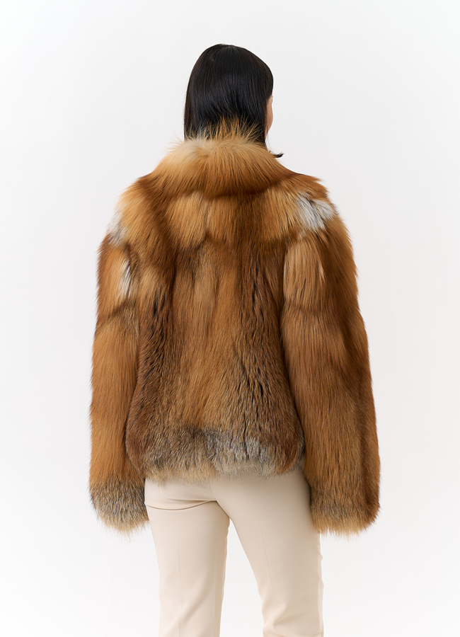 фото Укороченная шуба из меха рыжей лисы модель № 32502