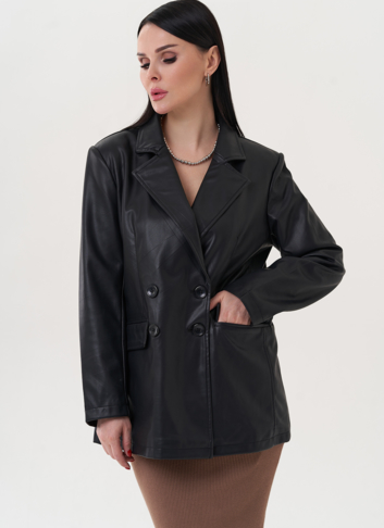 Пиджак черного цвета из эко кожи