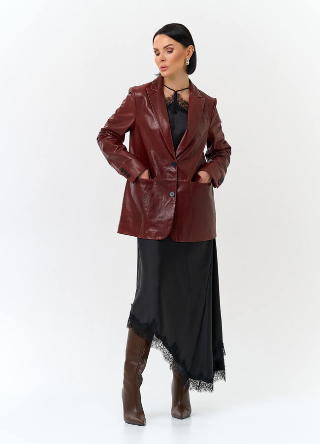 Жакет из натуральной кожи красного цвета модель № 32733 универмаг малина